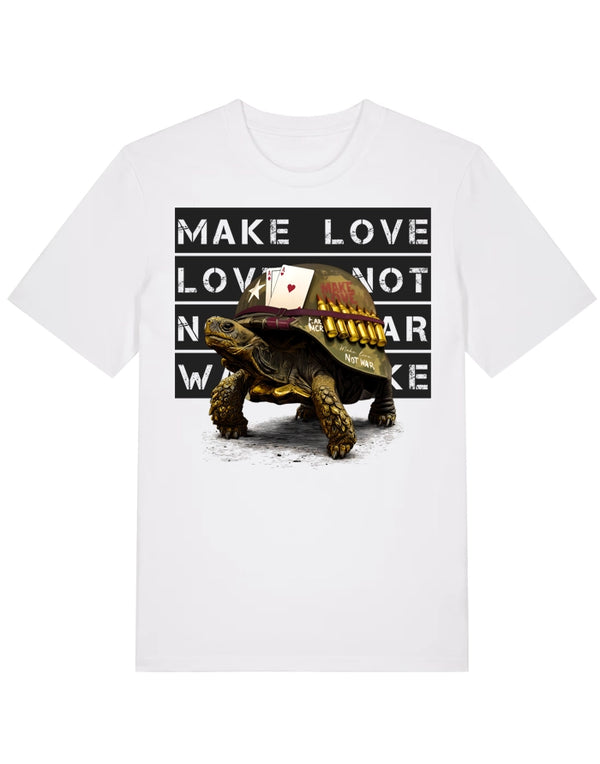 Make Love Not War Tortoise T-Shirt White Flat View