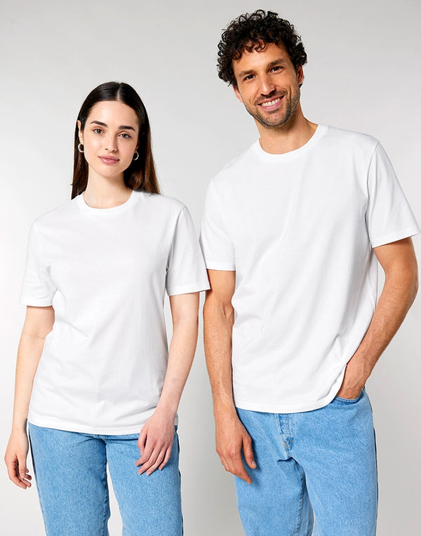 STTU169 Stanley Stella Creator 2.0 T-shirt in White Couple Front View