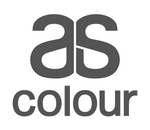 Gray logo with text 'as colour' on a white background