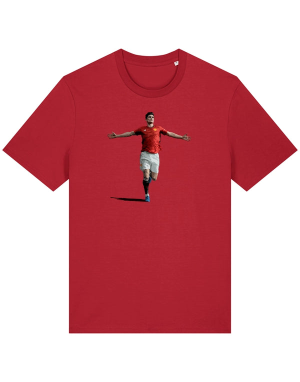 Manchester United t-shirt of Harry Maguire. Red t-shirt with a graphic.