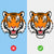 A side-by-side comparison of a tiger head graphic. The left side shows the tiger on a solid light blue background with a red circle and white X below, while the right side shows the same tiger on a transparent checkerboard background with a green circle and checkmark below.