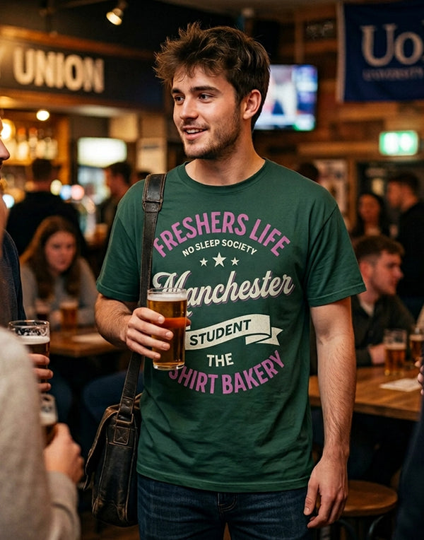 Customisable Freshers Life Manchester – No Sleep Society T-Shirt (TBS002T)