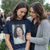 Woman wearing a funeral photo T-shirt