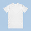 A plain white short-sleeve crewneck t-shirt centered on a solid light blue background.